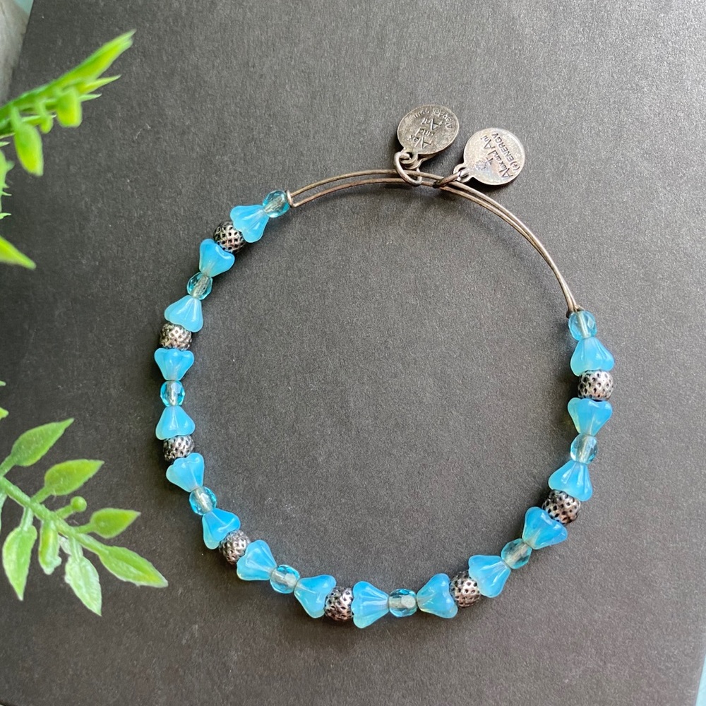 Alex and Ani Beaded Silver Blue Bow Bracelet